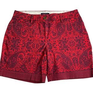 Lands' End Mid Rise Shorts Red Paisley Print Womens Size 6 Boho Preppy